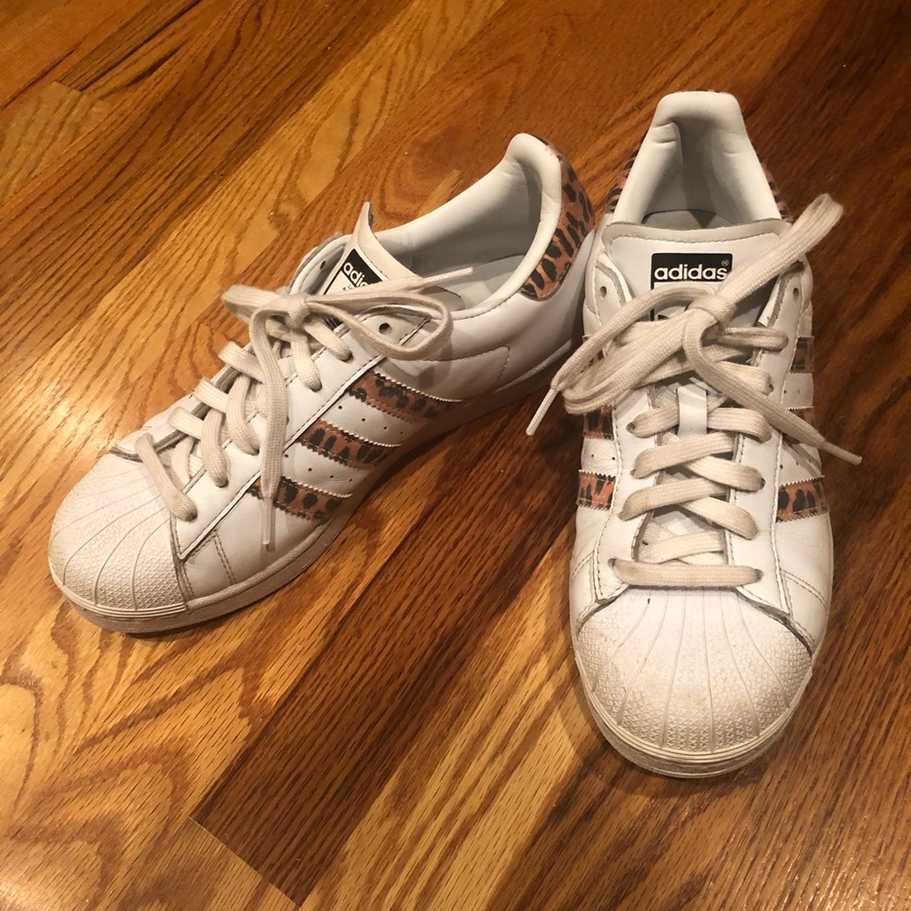 adidas White Sneakers with Leopard-Print Stripes